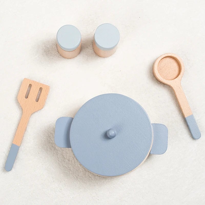 Wooden Play Kitchen Set with Pots,Pans & Food - Educational Role Play