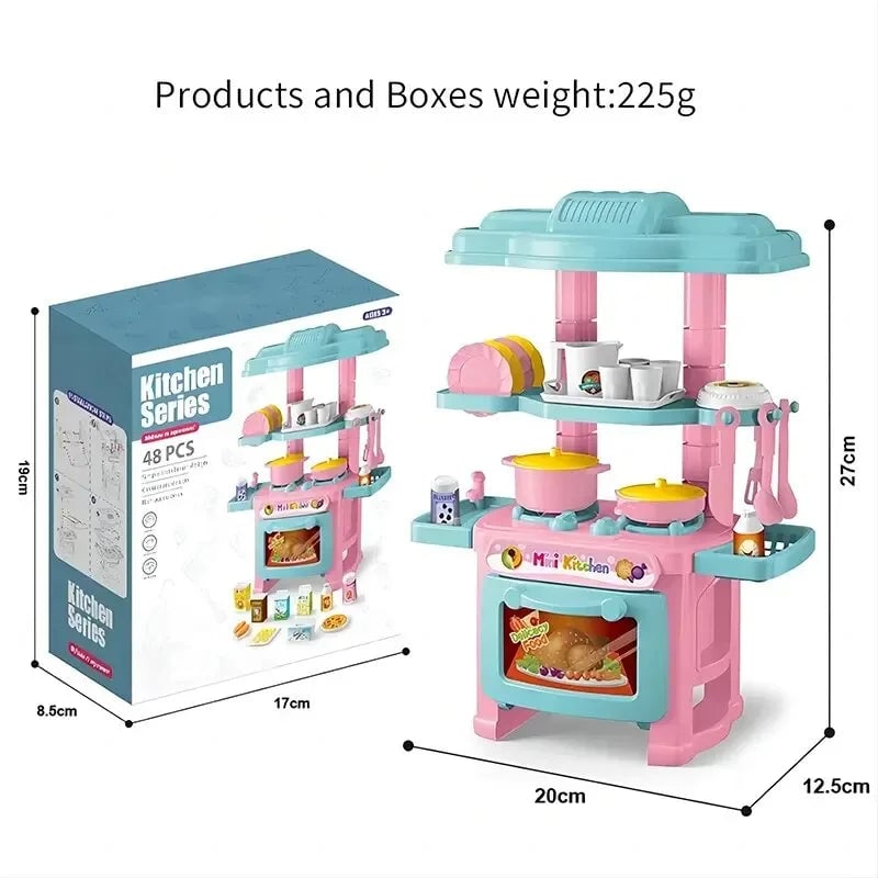 DIY Mini Kitchen Counter Play Set with Cooking Food & Tableware Toys