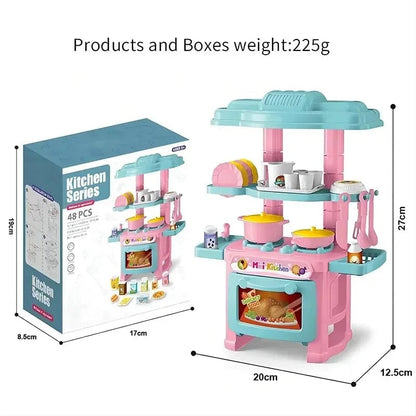 DIY Mini Kitchen Counter Play Set with Cooking Food & Tableware Toys