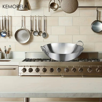 Stainless Steel Wok 26-34cm Double Handle Uncoated Chef Pan