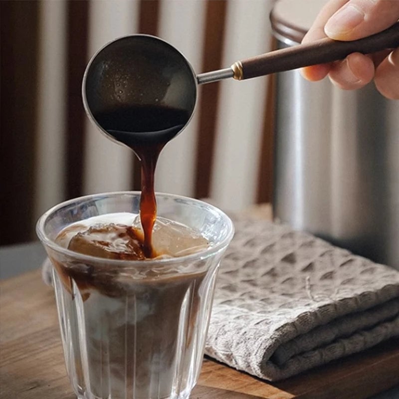 25ml Walnut Wood Handle Stainless Steel Coffee Measuring Scoop Spoon