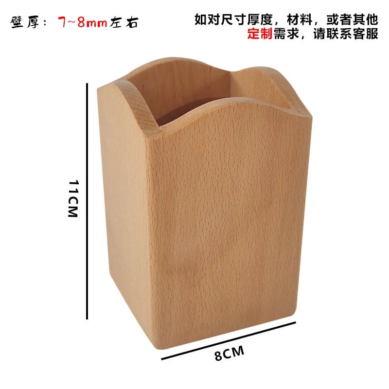 Wood Pencil Holder Desk Organiser Square Round Hexagon Pen Pot Cup