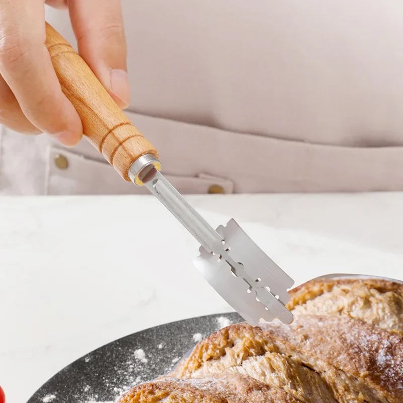5-Blade Bread Dough Cutter Wooden Handle Baguette Pastry Knife