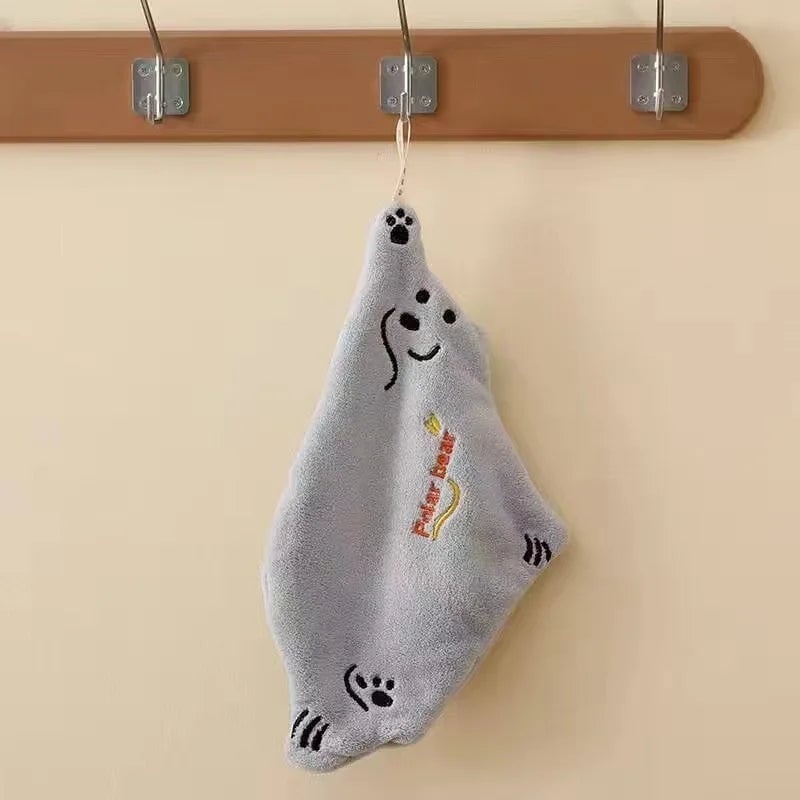Super Absorbent Coral Fleece Kitchen Hand Towel - Polar Bear Design