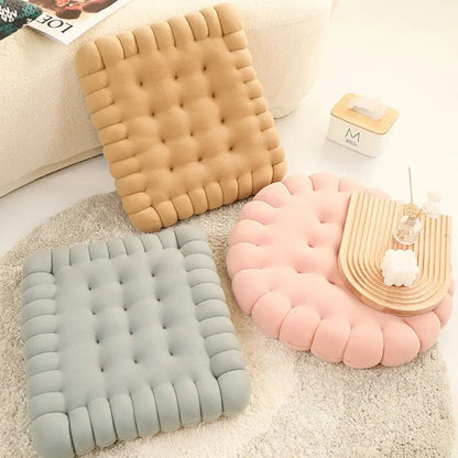 Large Biscuit Plush Cushion - Soft Cookie Shape Pillow Seat Pad