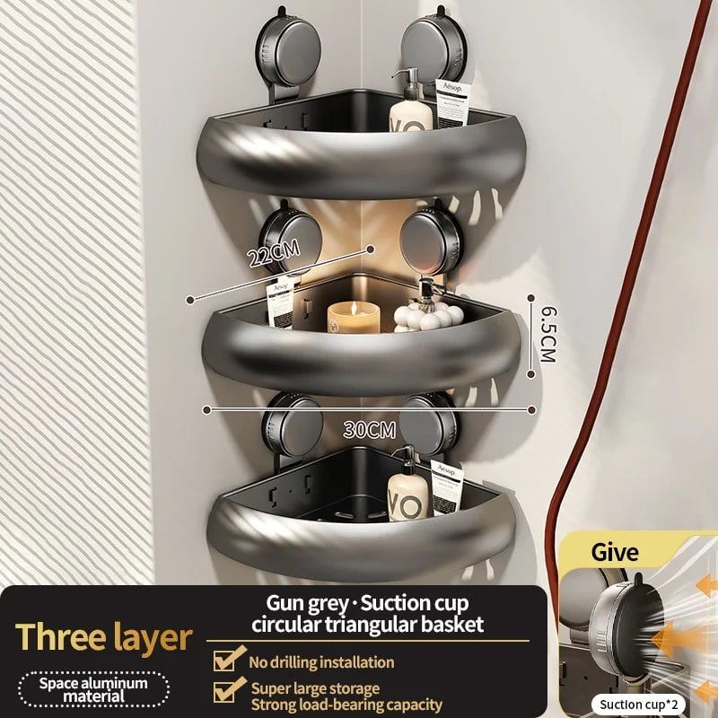Suction Cup Corner Shelf Triangle Wall Mount Bathroom Organizer