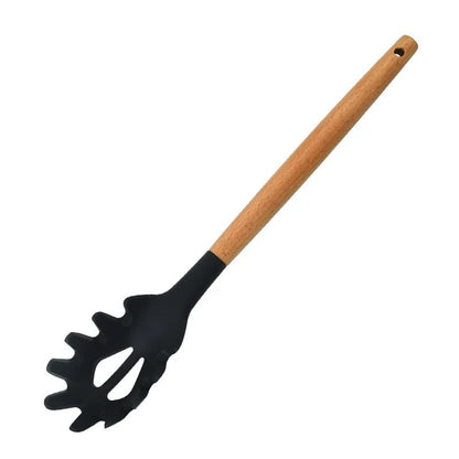 Wooden Handle Silicone Pasta Claw Non-Stick Spaghetti Strainer Tool
