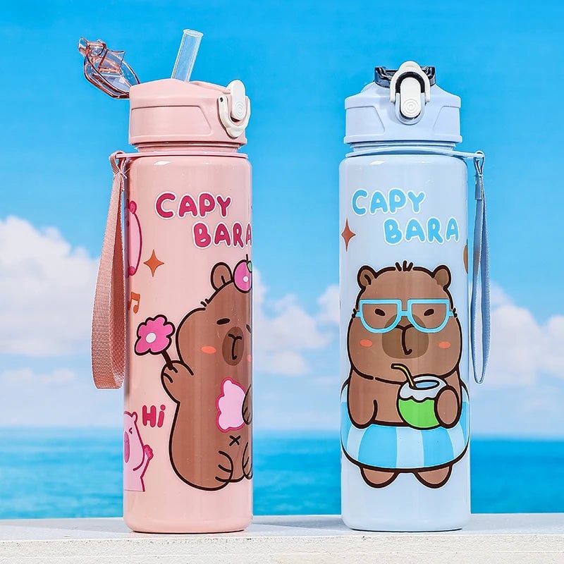Large Capacity Capybara Straw Water Bottle - Portable Sports Cup 750ml