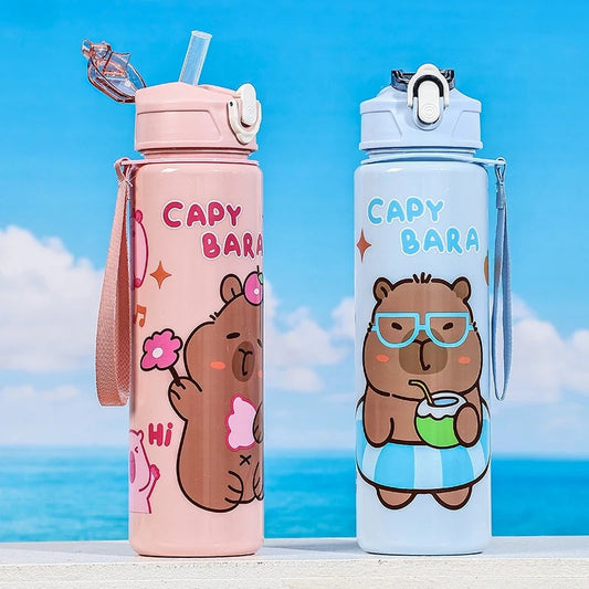 Large Capacity Capybara Straw Water Bottle - Portable Sports Cup 750ml