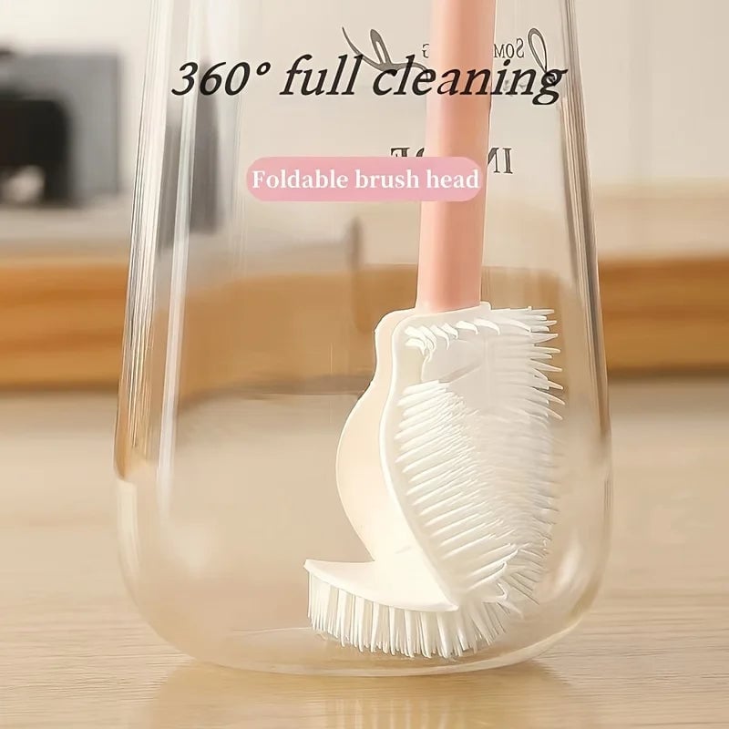 Foldable Silicone Bottle Brush 360° Long Handle Cup Scrubber