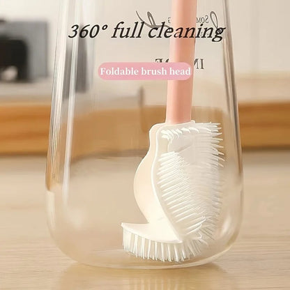 Foldable Silicone Bottle Brush 360° Long Handle Cup Scrubber