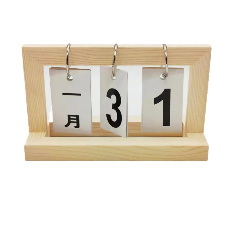 Wooden Flip Calendar Perpetual Desktop Photo Frame Home Decor