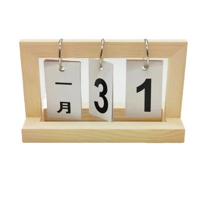 Wooden Flip Calendar Perpetual Desktop Photo Frame Home Decor