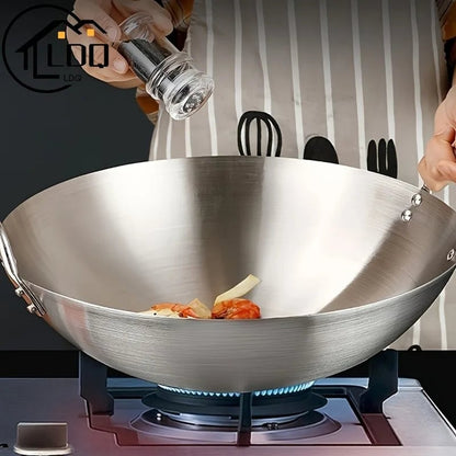 Large Stainless Steel Wok Dual Handle Commercial Chef Pan Uncoated