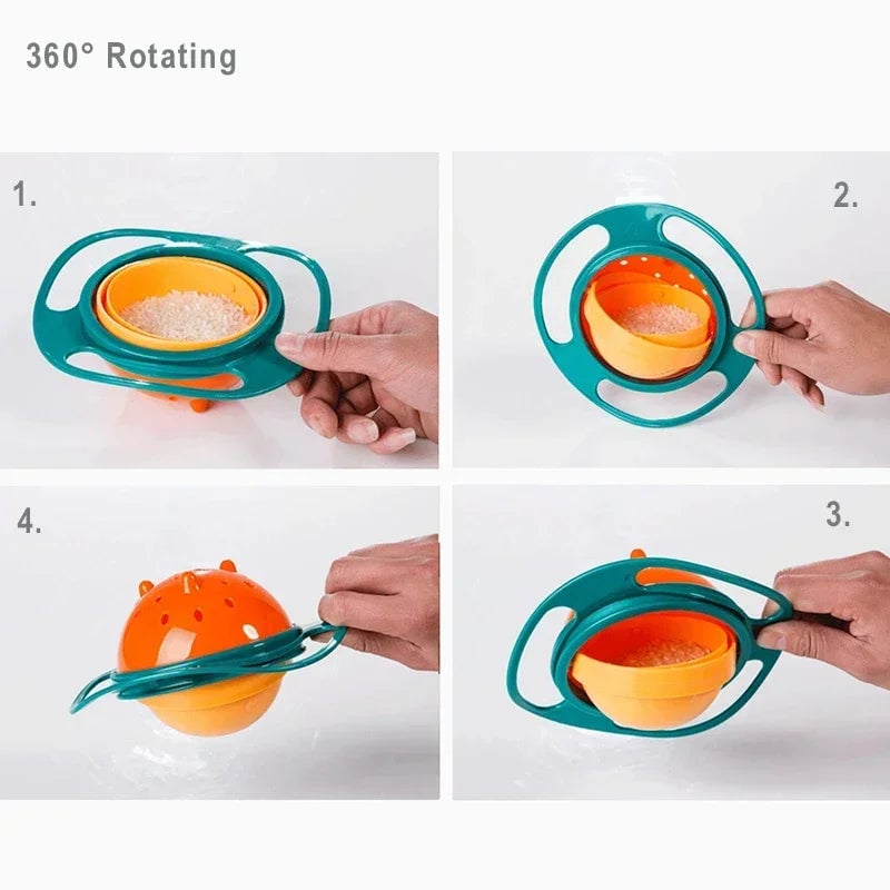 360° Gyro Bowl Spill-Proof Baby Feeding Dish Rotary Balance Training