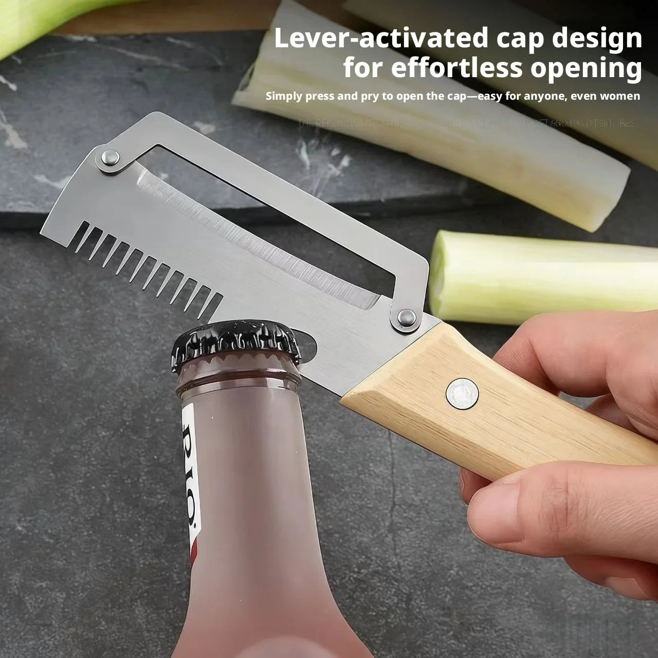 Stainless Steel Vegetable Peeler with Wooden Handle 3-in-1 Fruit Potato Peeler with Bottle Opener Kitchen Peeling Cooking Tools