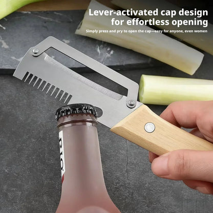 Stainless Steel Vegetable Peeler with Wooden Handle 3-in-1 Fruit Potato Peeler with Bottle Opener Kitchen Peeling Cooking Tools
