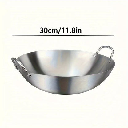 Large Stainless Steel Wok Dual Handle Commercial Chef Pan Uncoated