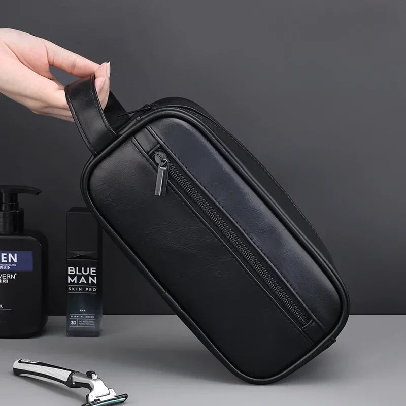 Large Capacity Leather Travel Wash Bag Multi-Pocket Toiletry Organizer