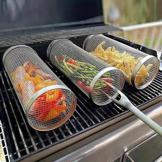 Stainless Steel BBQ Grill Cage - Outdoor Camping Grilling Tool