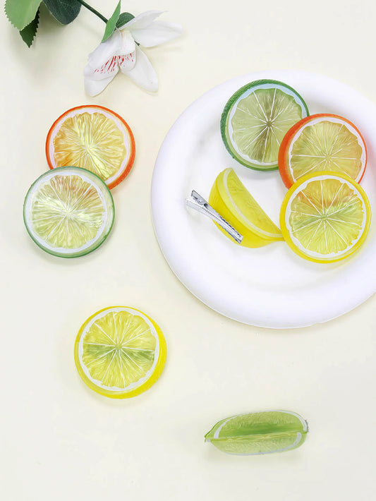 Citrus Fruit Hair Clips - Lemon Orange Design Summer Girls Hairpins