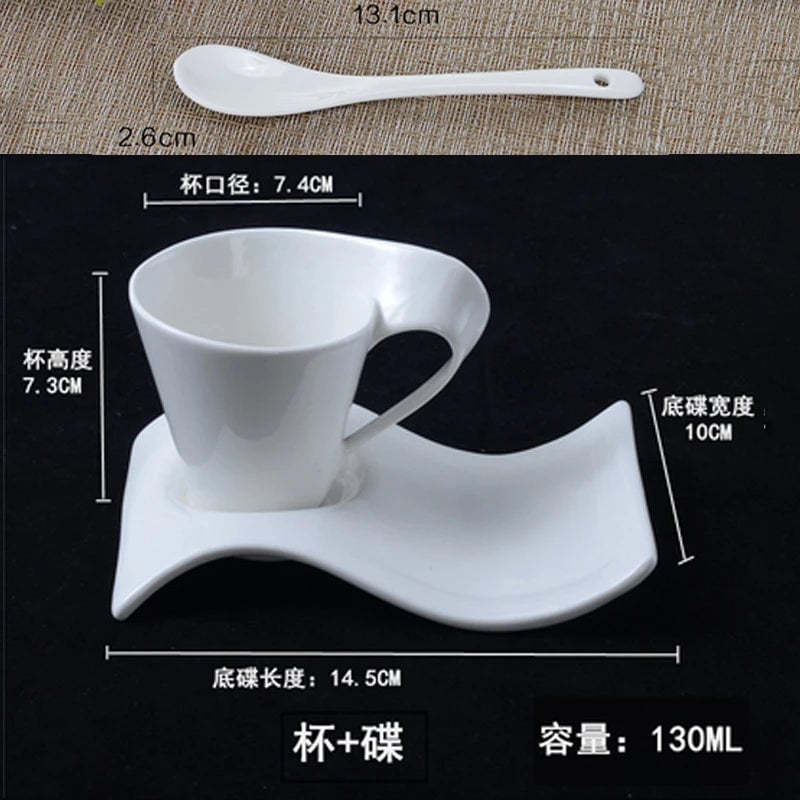 European Ceramic Espresso Cup Set with Spoon & Holder - 3-Piece
