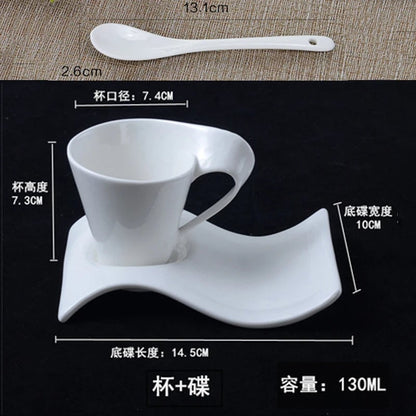 European Ceramic Espresso Cup Set with Spoon & Holder - 3-Piece