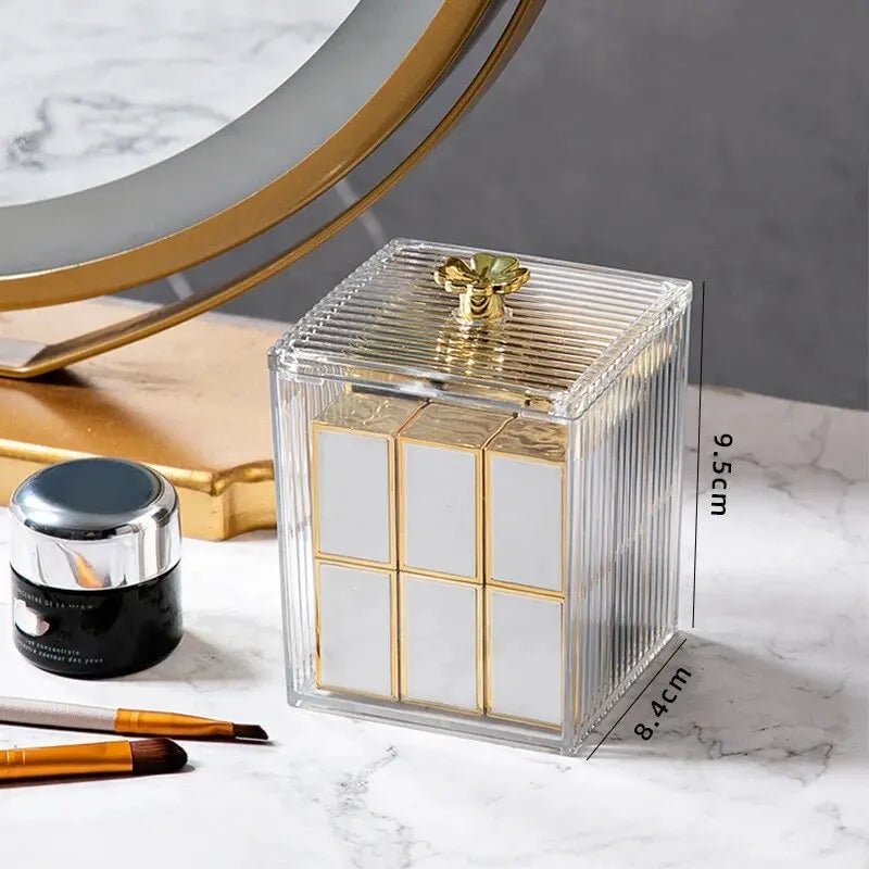 Clear Acrylic Cotton Swab Storage Container Desktop Makeup Organizer