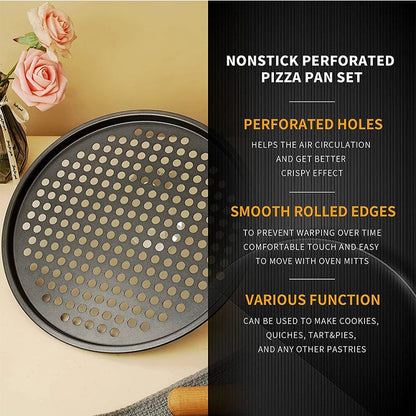 Nonstick Carbon Steel Pizza Crisper Tray - Round Perforated Baking Pan