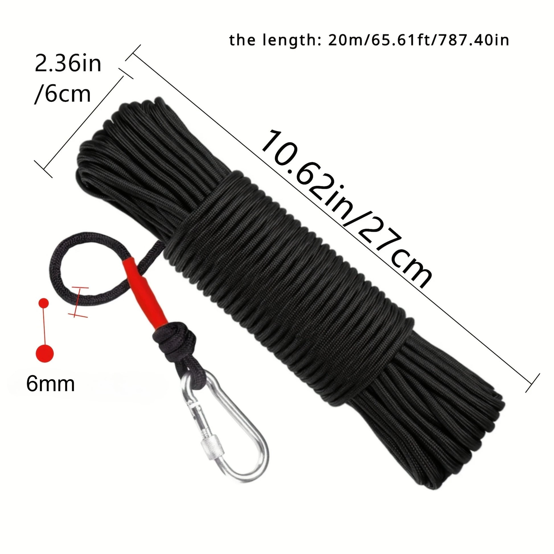 6mm Emergency Rescue Rope 20m - Nylon Safety Climbing Rope Magnet