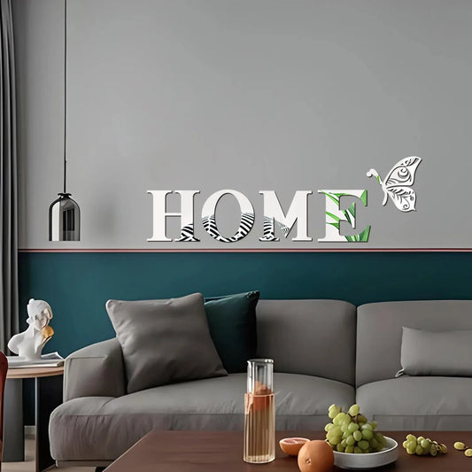 3D Mirror HOME Logo Wall Sticker - Entrance Decoration Decal