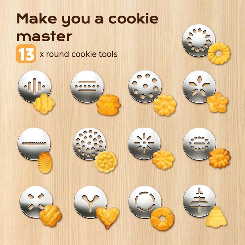 Stainless Steel Cookie Press Gun Kit 13 Discs 8 Icing Nozzles