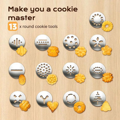 Stainless Steel Cookie Press Gun Kit 13 Discs 8 Icing Nozzles