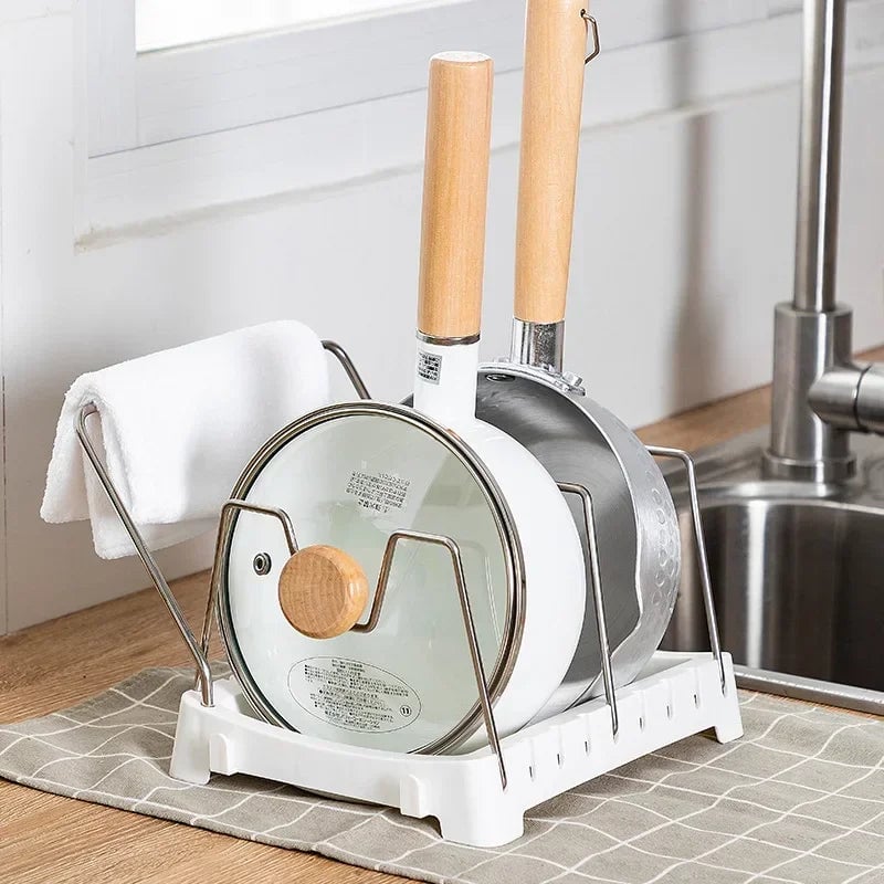 Adjustable Pot Lid Rack & Spoon Holder - Kitchen Organizer Stand