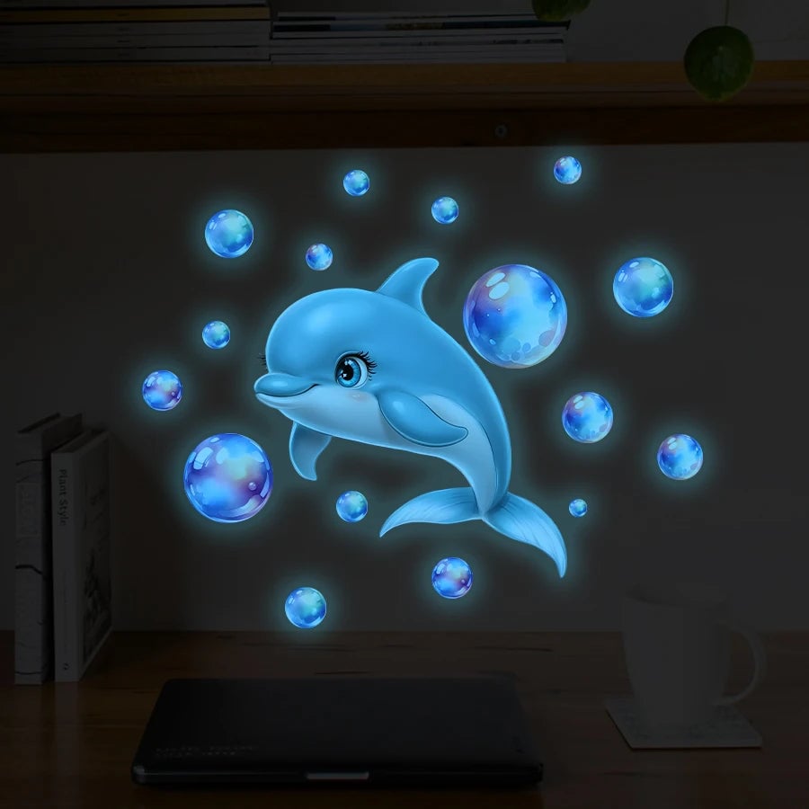 Glow Dark Dolphin Ocean Wall Decals - Kids Room Bubble Stickers