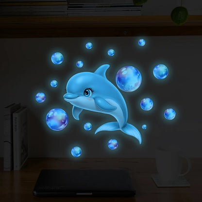 Glow Dark Dolphin Ocean Wall Decals - Kids Room Bubble Stickers