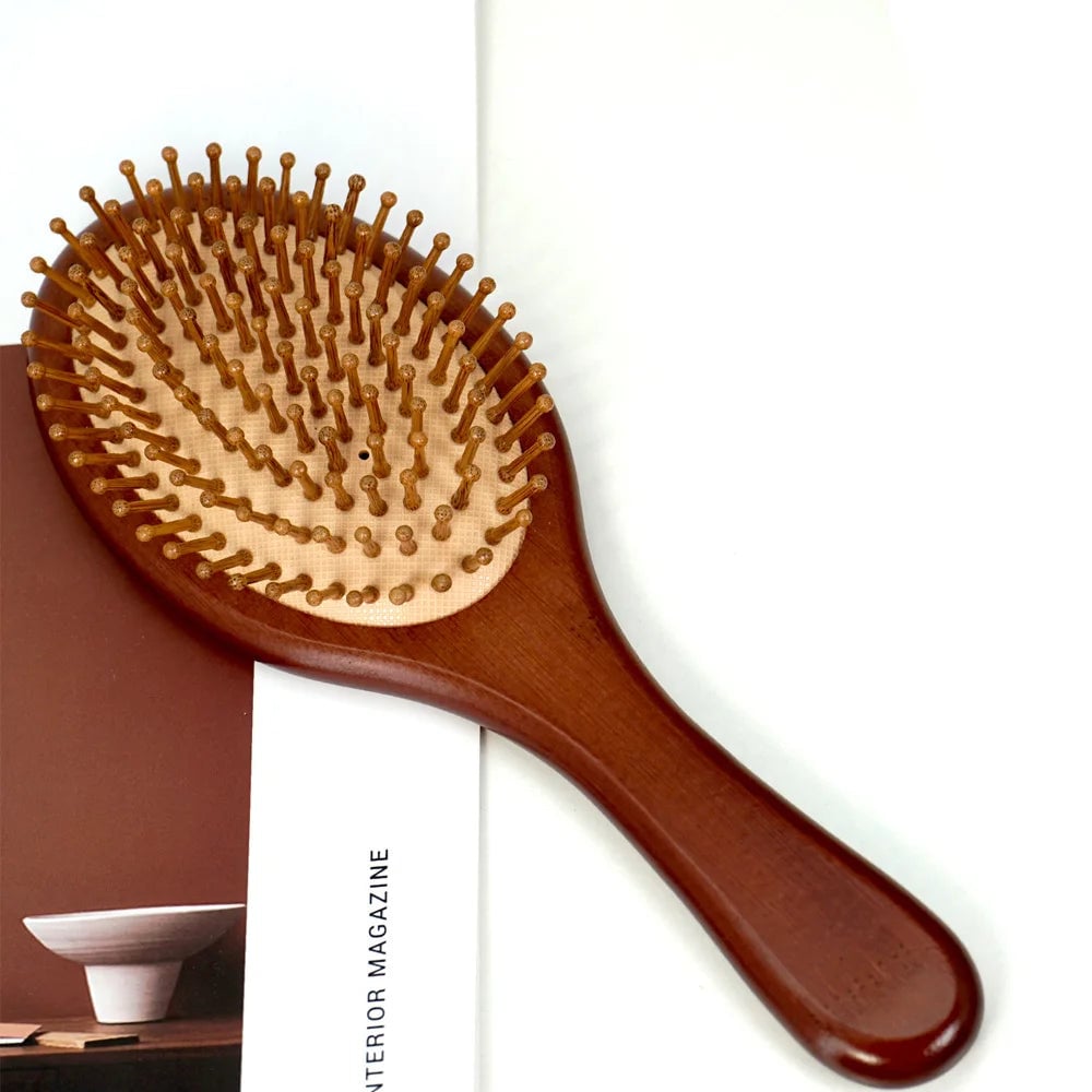 Bamboo Hair Brush Anti-Static Wooden Comb Air Cushion Detangler
