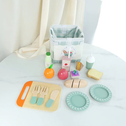 Wooden Kitchen Toy Food Set Educational Role Play Tableware Preschool