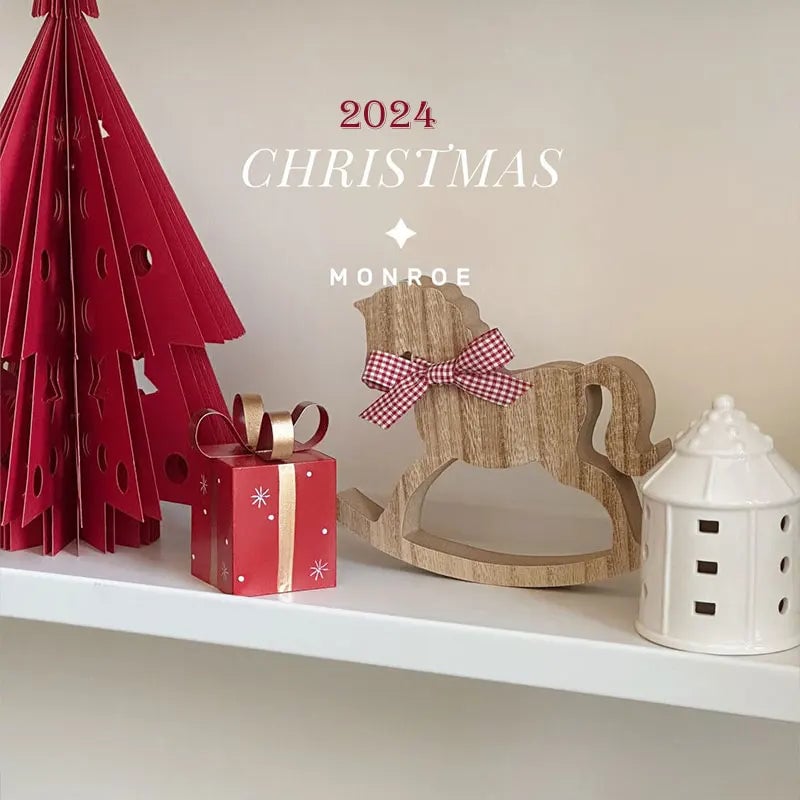Small Wooden Horse Desktop Holiday Decoration - Festive Ornament