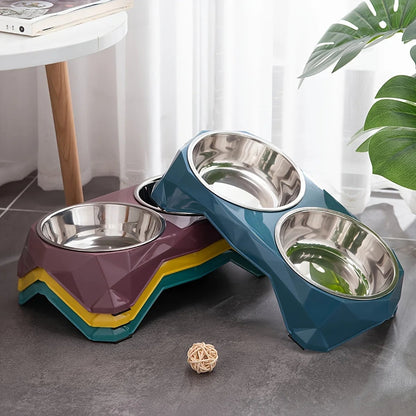 Large Stainless Steel Double Bowl Pet Feeder for Dogs & Cats