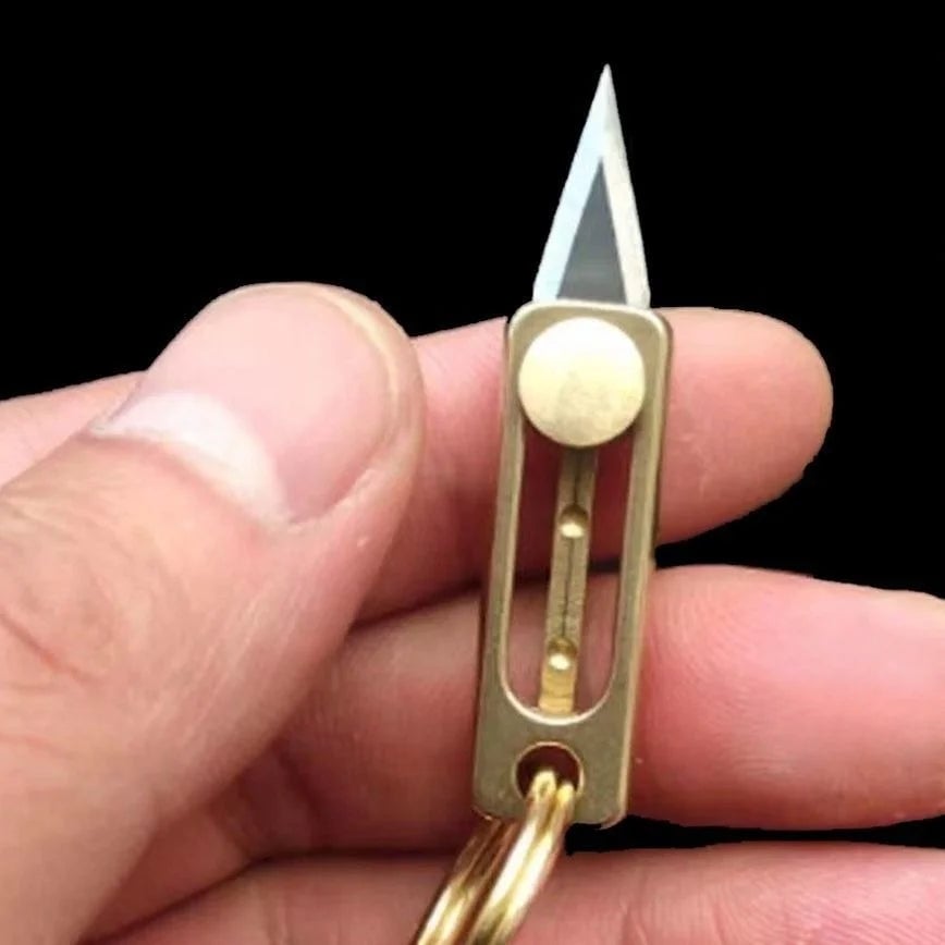 Mini Brass Push Knife Keychain - EDC Package Opener & Camping Tool