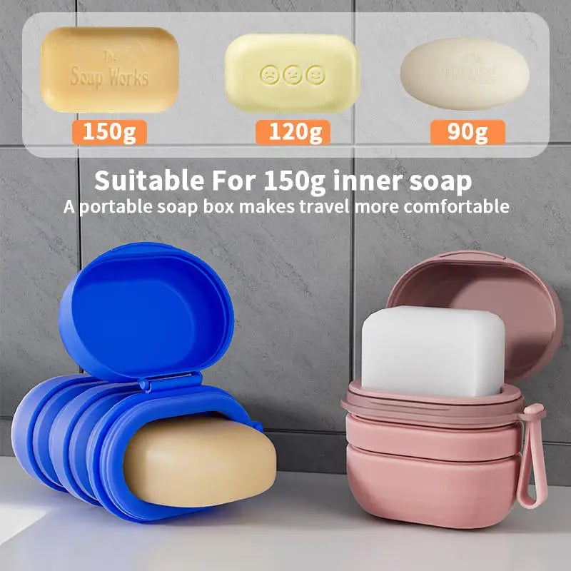 Portable Silicone Soap Tray with Lid - Leakproof Drain Box