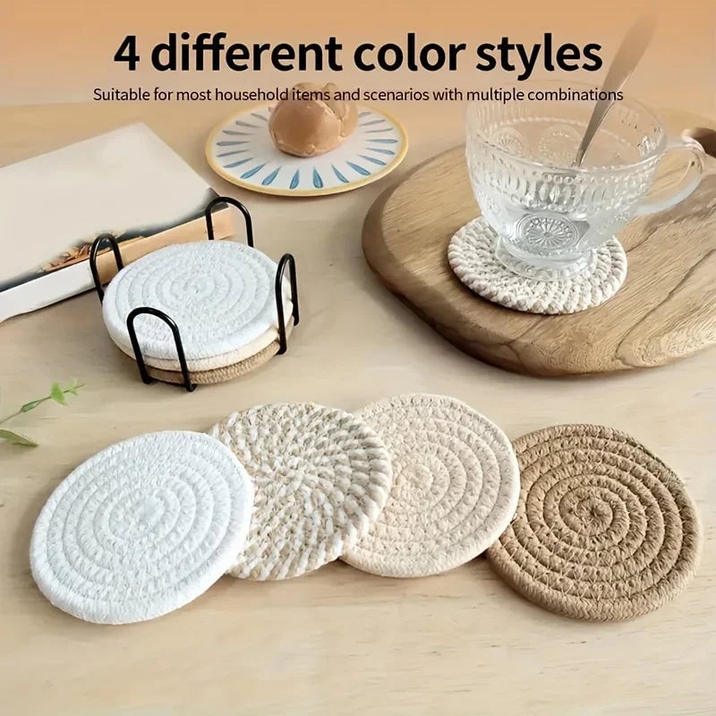 4pcs Absorbent Cotton Fabric Drink Coasters Non-Woven Minimalist