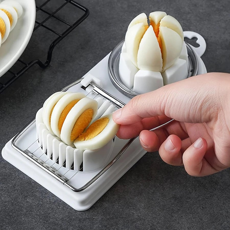 2-in-1 Stainless Steel Wire Egg Cutter PP Base Kitchen Tool