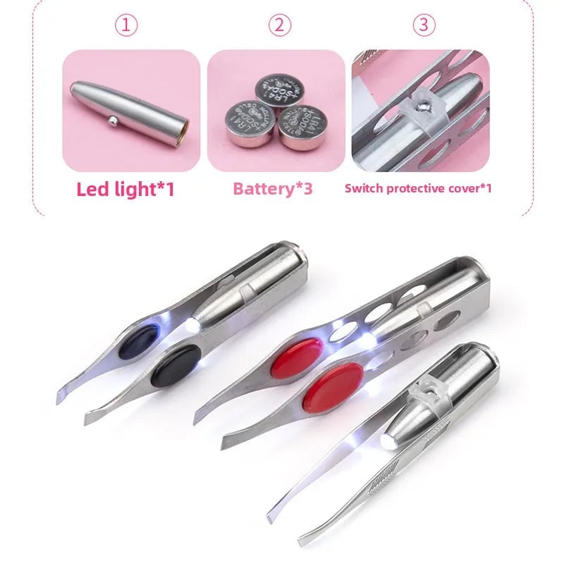LED Illuminated Stainless Steel Precision Eyebrow Tweezers Tool