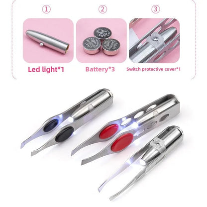 LED Illuminated Stainless Steel Precision Eyebrow Tweezers Tool