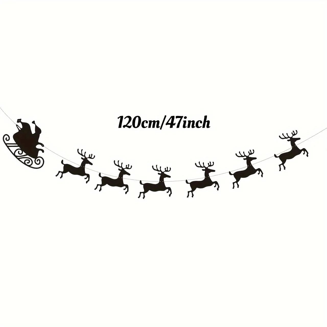 Black Felt Christmas Garland Reindeer Santa Sleigh Fireplace Decor