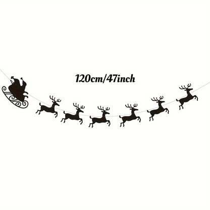 Black Felt Christmas Garland Reindeer Santa Sleigh Fireplace Decor