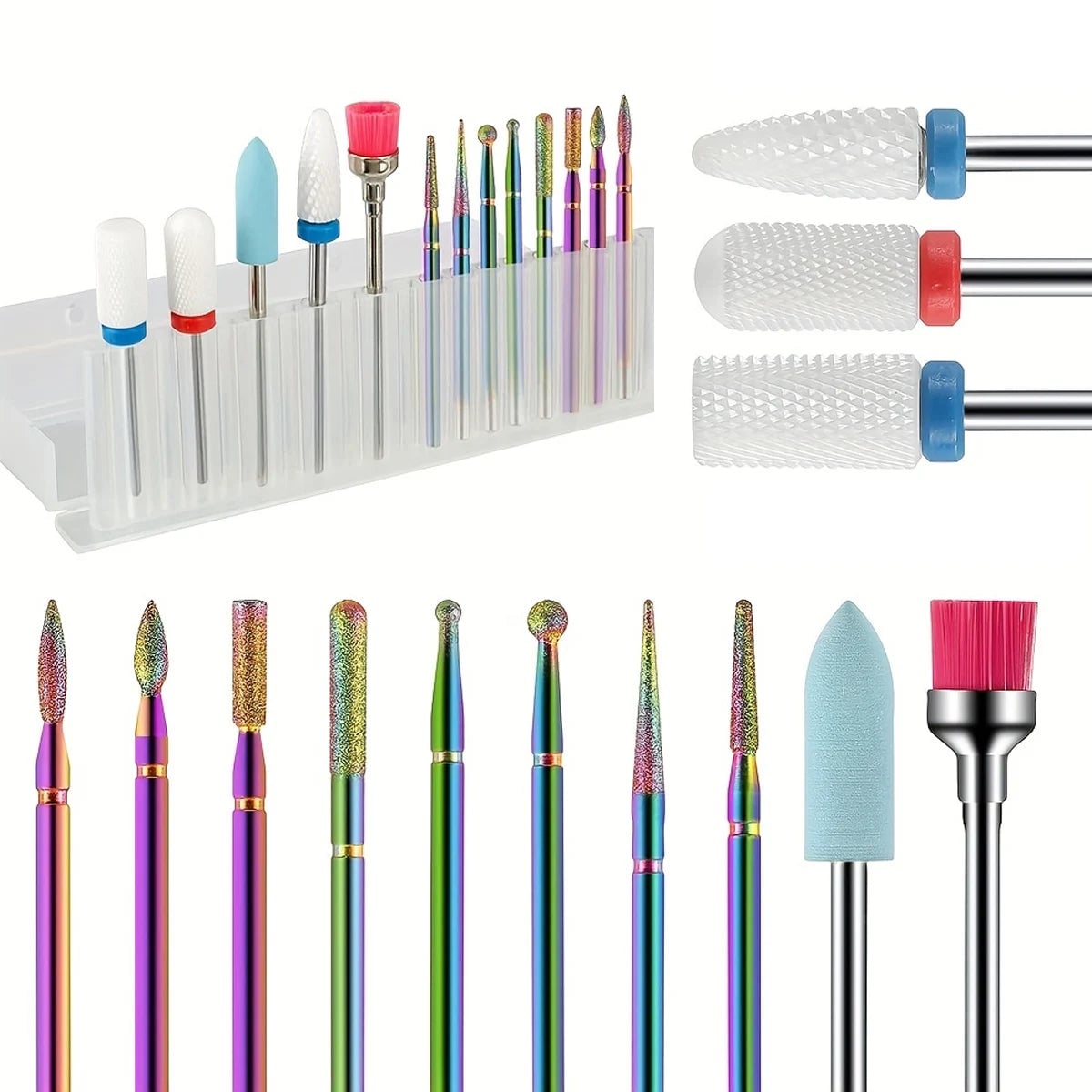 13Pc Ceramic Nail Drill Bit Set Electric Manicure Acrylic Gel