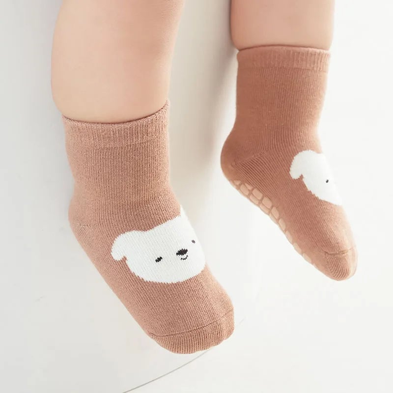 Kids Non-Slip Socks 6-Pack Fox Bear Pattern Toddler Floor Socks